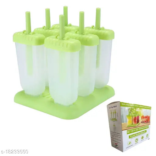 KARP Set Of 6 Plastic Popsicle Mold BPA Free Easy Release Ice Pop Maker Ice Cream Tray Holder Kulfi Candy Ice Lolly Mold for Children & Adults - Green Color