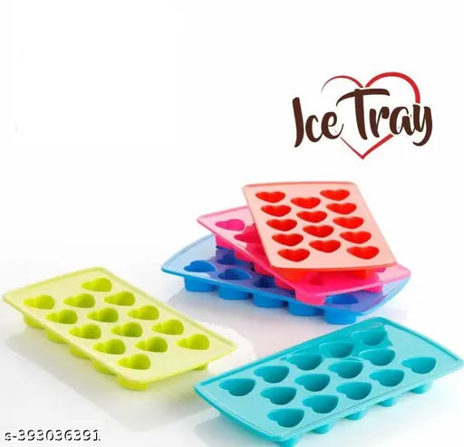 14 Grid (Pack of 3) Heart Shape Plastic Ice Cube Tray, Chocolate Mould Refrigerator Ice Cube for Cocktail,, Fruit, Soft Drink (Multi Color)