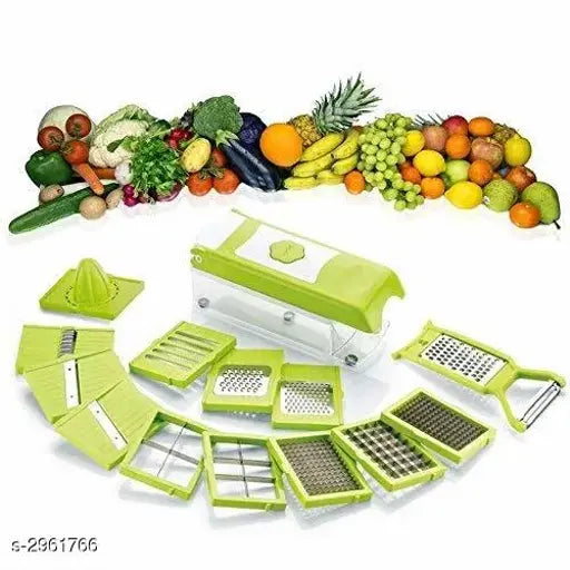 15 in 1 ABS Plastic with Unbreakable Quality Vegetable and Fruit Cutter and Vegetable Slicer with Chopper (Green)