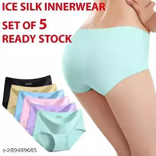 (Pack of 5) Women Cotton Silk Seamless Panty Combo Set Girls and Women Innerwear Briefs Hipster Medium Waist Panties (Multicolor)