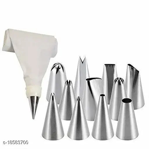 12 Piece Cake Decorating Set Frosting Icing Piping Bag Tips with Steel nozzles. Reusable & Washable.