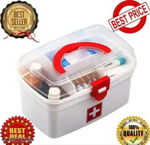 Medical Box,Medicine Box, First Aid Box, Emergency Medical Box | Medicine Storage Box|Emergency Cabinet Organizer|Unbreakable Material Detachable Tray Medical Box | Medicine Organizer Multi Purpose Box, Multi Utility Storage With Handle (Medical Box, Whit