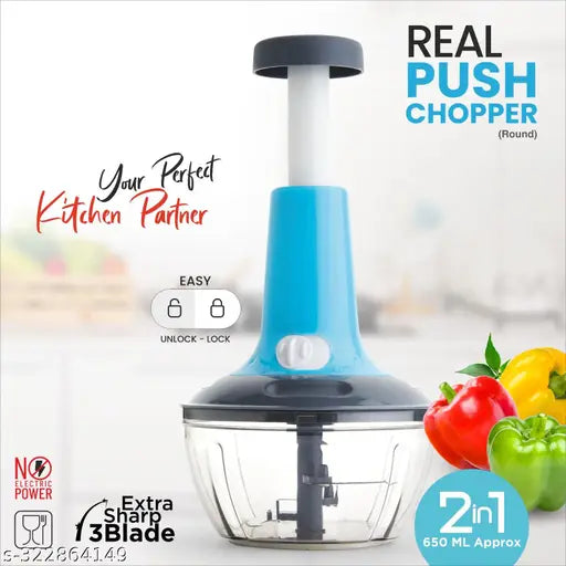 100% vargin  2 in 1 Push Chopper Push and Chop Chopper Vegetable and Fruit Cutter Chopper with Easy Push and Close Button 650 ml