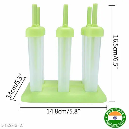 KARP Set Of 6 Plastic Popsicle Mold BPA Free Easy Release Ice Pop Maker Ice Cream Tray Holder Kulfi Candy Ice Lolly Mold for Children & Adults - Green Color