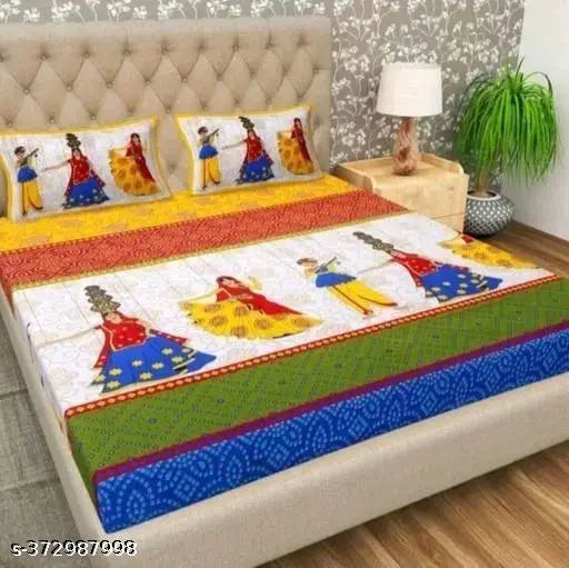 100% Cotton Rajasthani Jaipuri Double bed Size #Bedsheets Set of 1 Double #Bedsheets with 2 Pillow Covers (Multicolour) - 180 TC