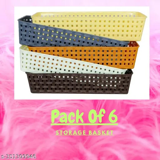 6 Pieces Multipurpose Plastic Storage Basket, Multicolor, Small Size Storage Basket (6 Pc Set)