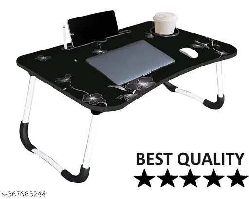 Krishiv Foldable Wooden Laptop Bed Tray Table, Multifunction Laptop Tablet Desk with Cup Holder, Perfect for Eating Breakfast, Reading Book, Working, Watching Movie On Bed (Black)