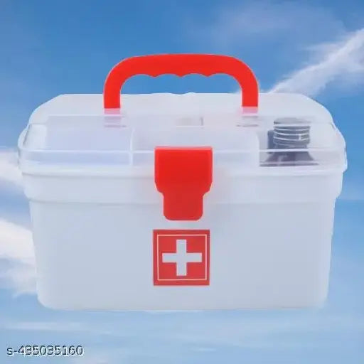 First Aid kit Box, Lockable Medicine Multifunction Storage Box with Detachable Tray and & Handle for Home, Camping, Travel and Car, transparent Container for Storing Bandages, Medications, and Emergency Supplies - Ideal for Home, Plastic (Pack Of 1 White)