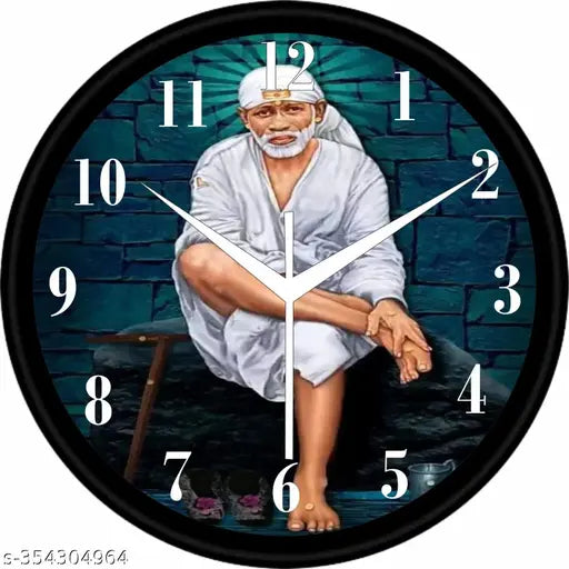 Plastic & Glass Decorative Wall Clocks for Home,Living Room, Lobby, Kitchen,Plastic Analog Stylish Wall Clock WITH SAI BABA Background
