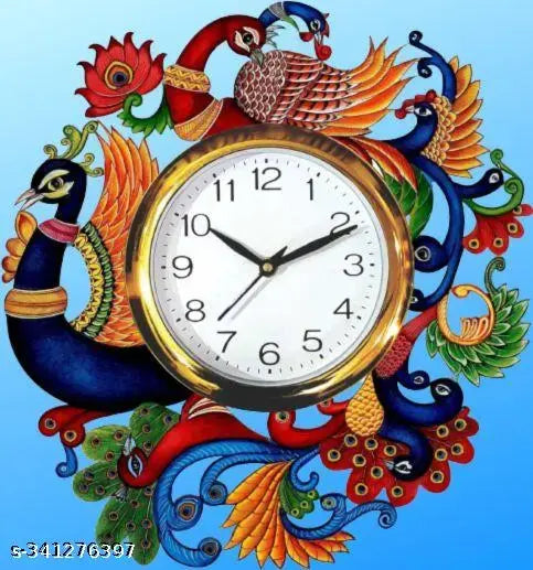 SHREE SHYAM CREATION Beautiful Designer Special addition Multicolor  peacock clock for home / office / kitchen / wall clocks / wall clocks for home/ wall clock / Best decorative item for home décor / festive décor walll clock
