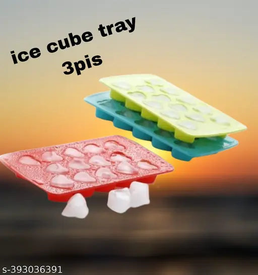 14 Grid (Pack of 3) Heart Shape Plastic Ice Cube Tray, Chocolate Mould Refrigerator Ice Cube for Cocktail,, Fruit, Soft Drink (Multi Color)